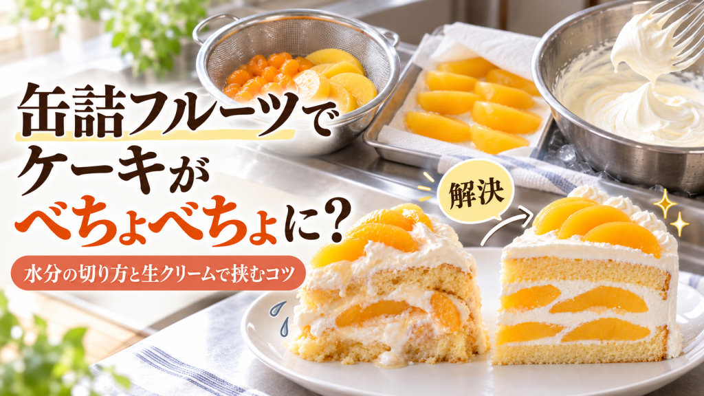 缶詰フルーツでケーキがべちょべちょに？水分の切り方と生クリームで挟むコツ